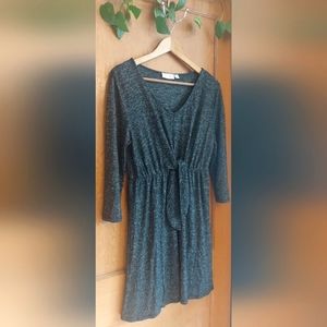 RD Style Marled Look Black & Gray Super Soft Tie Front Sweater Dress